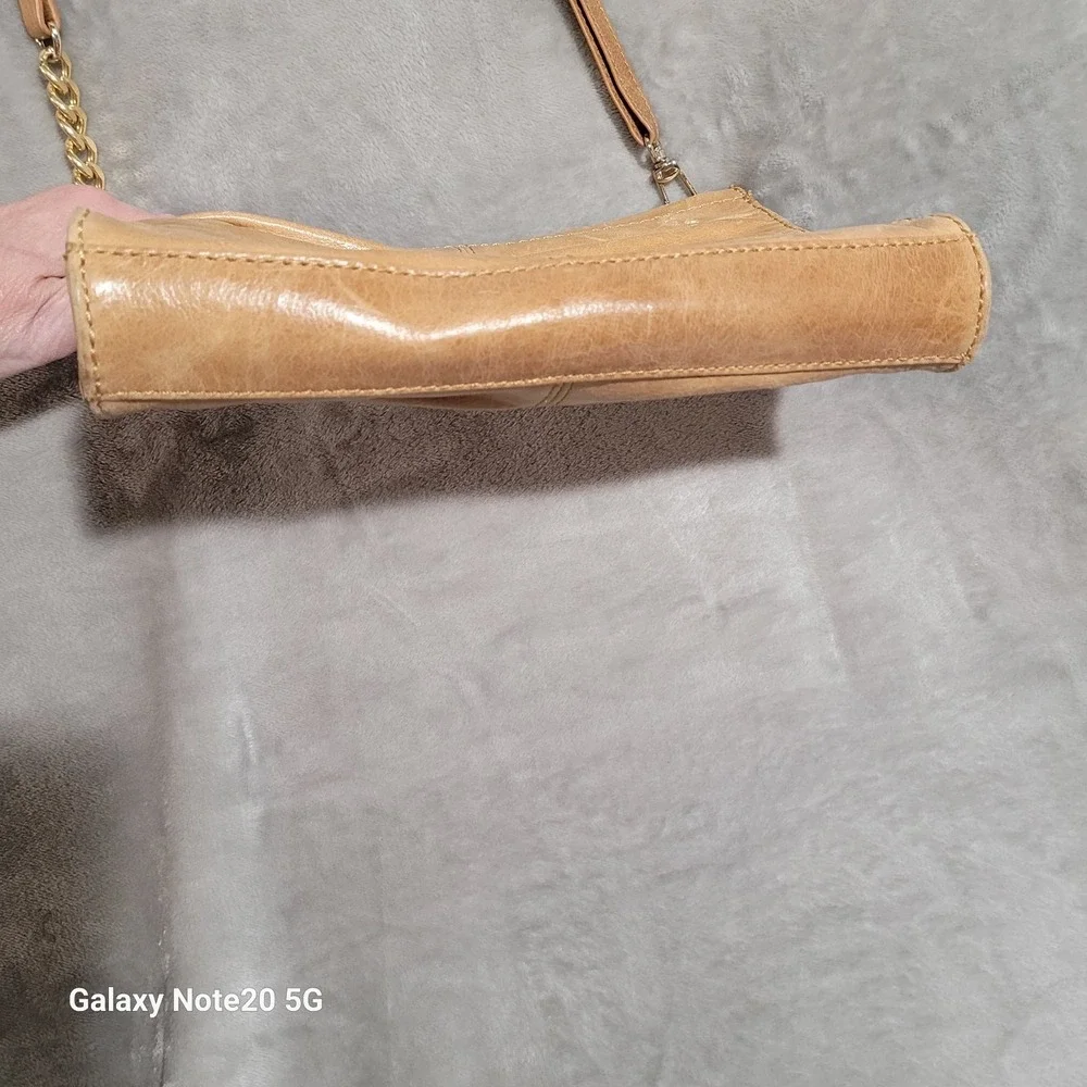 THE SAK Tan Glazed Leather Crossbody Pleated Bag/Purse Zip Top Removable Strap